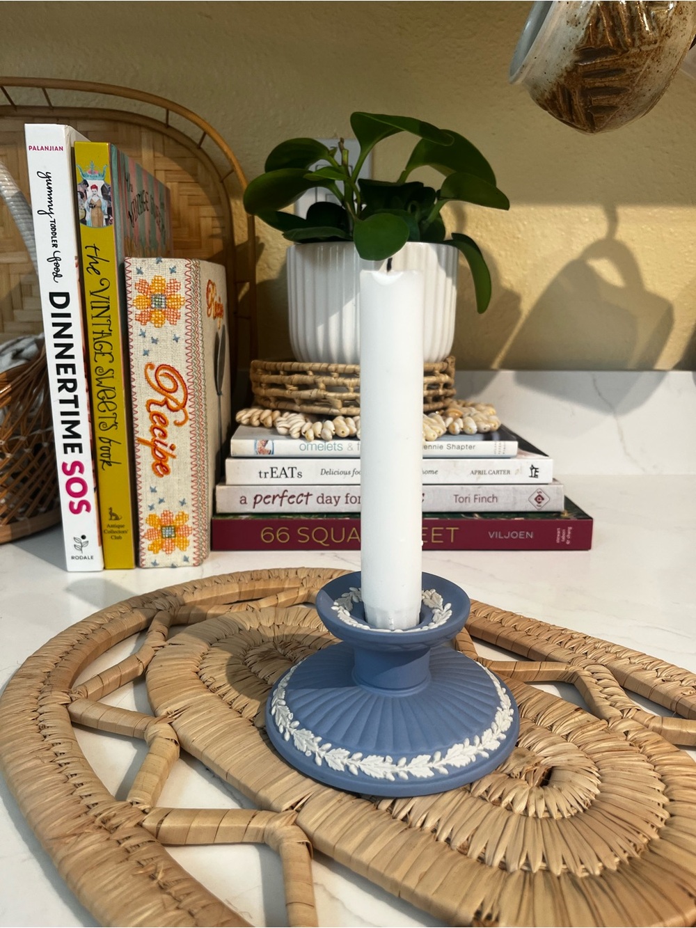 Wedgwood Blue and White Jasperware Ceramic Candlestick Holder